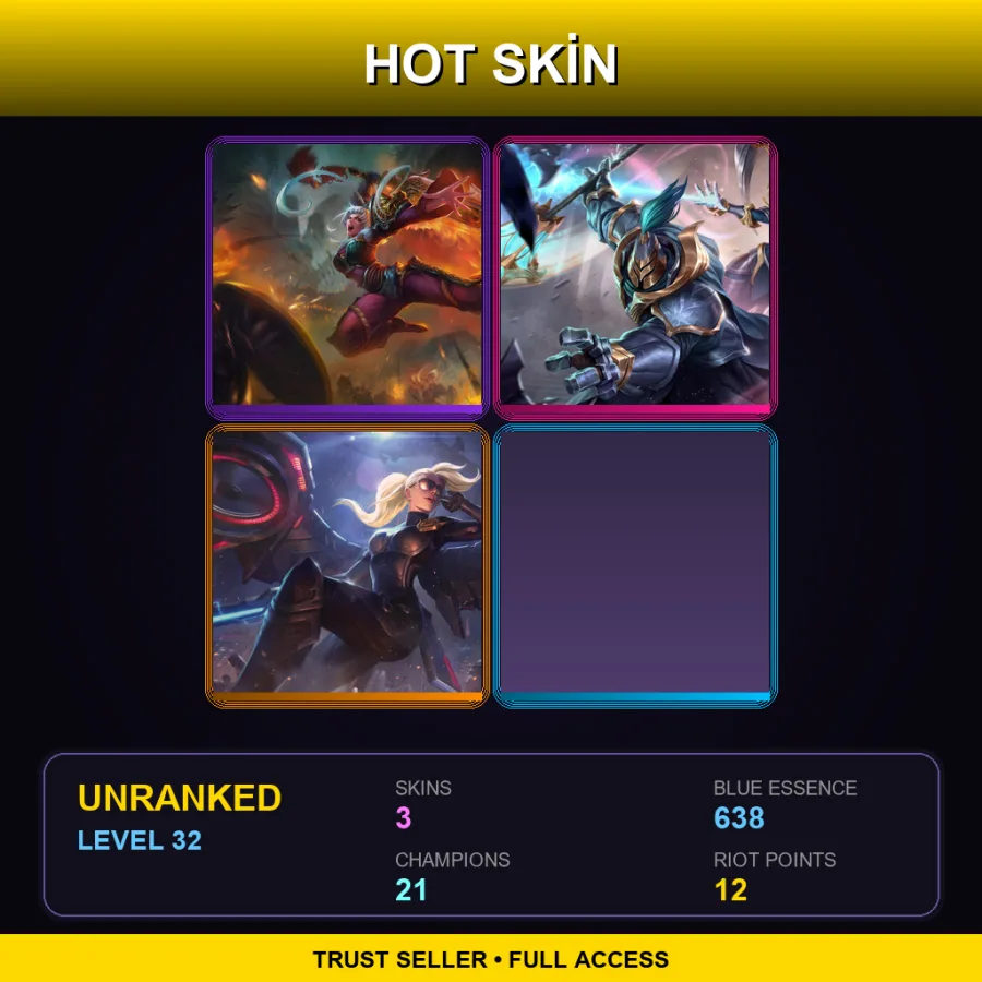 TR | Lv32 | Unranked | 3 Skin | 21 Champ — LoL account