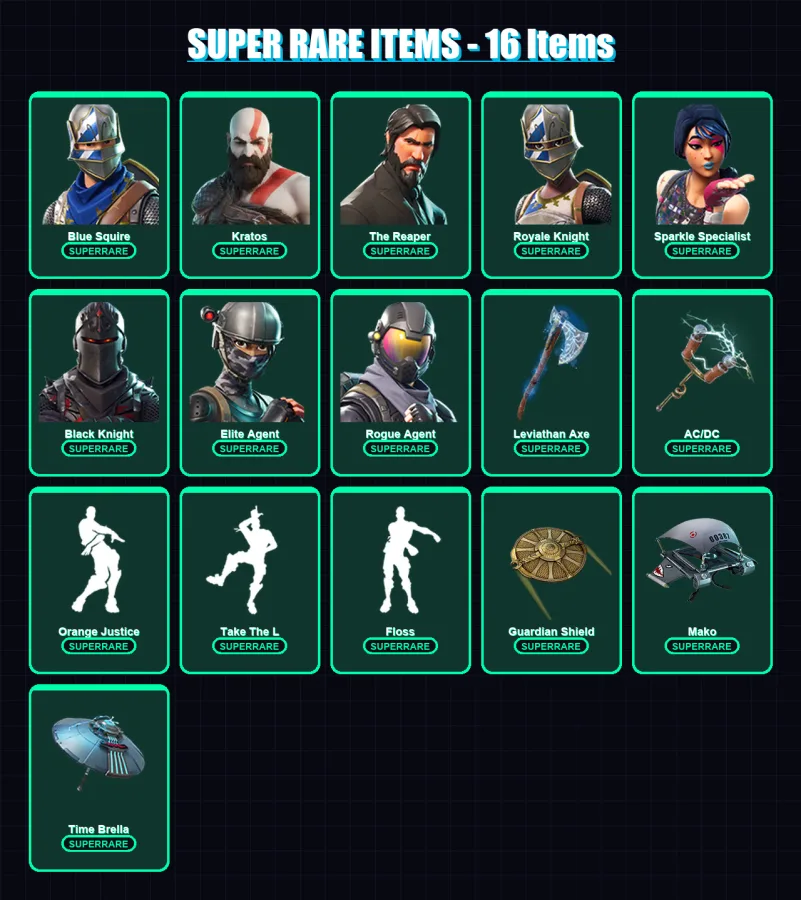 [PC/XBOX] | Blue Squire | Kratos | The Reaper | Royale Knight | Sparkle Specialist | 49 skin | 55 pickaxe | 73 emote | 67 glider | Lv1204