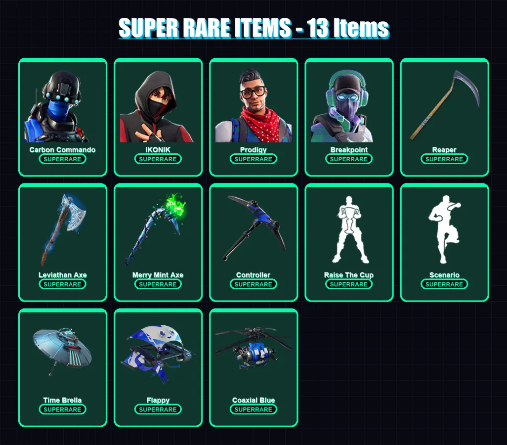 [PC/XBOX] | Carbon Commando | IKONIK | Prodigy | Breakpoint | Peter Griffin | 229 skin | 266 pickaxe | 226 emote | 194 glider | Lv4221