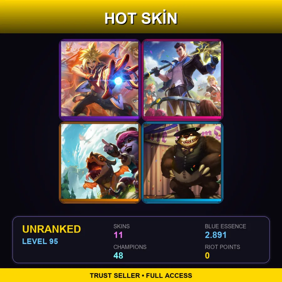 LAN | Lv95 | Unranked | 11 Skin | 48 Champ — LoL account