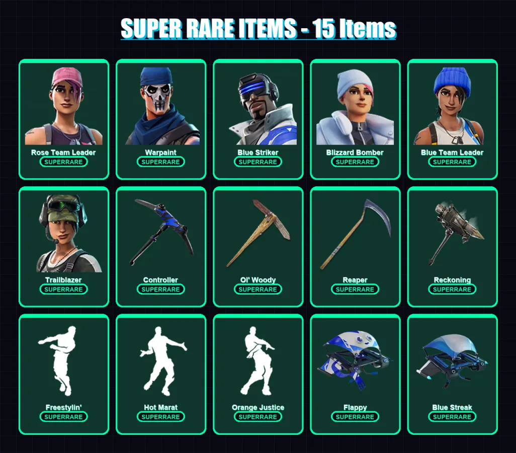 [PC/XBOX] | Rose Team Leader | Warpaint | Blue Striker | Blizzard Bomber | Blue Team Leader | 101 skin | 102 pickaxe | 129 emote | 94 glider | Lv137