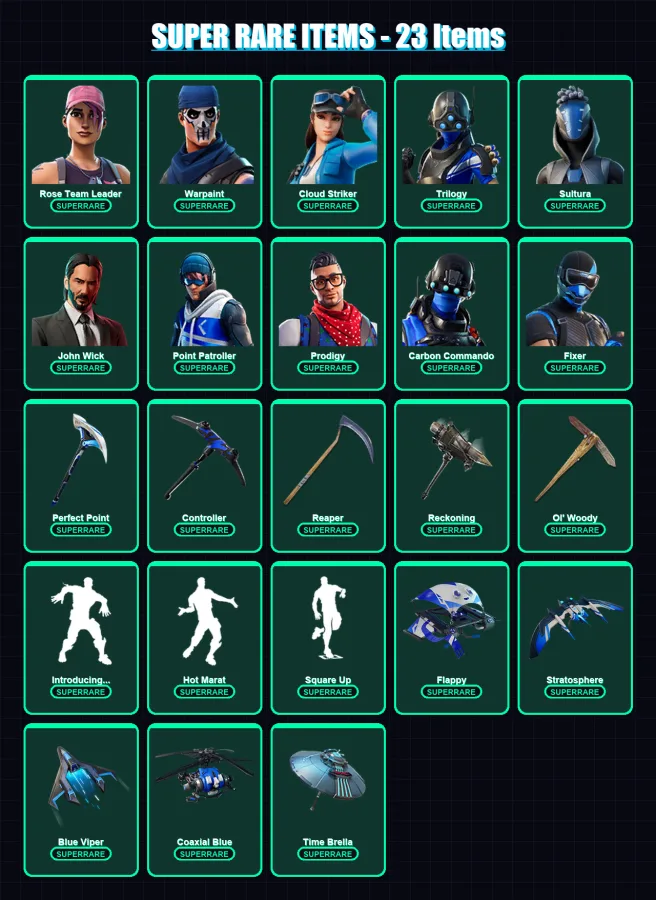 [PS4/PS5/XBOX/PC] | Rose Team Leader | Warpaint | Cloud Striker | Trilogy | Sultura | 169 skin | 181 pickaxe | 154 emote | 153 glider | Lv2104 — Fortnite account