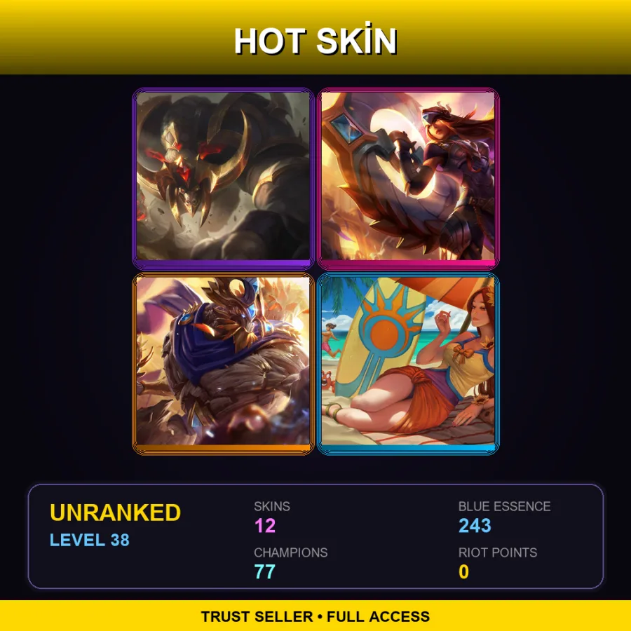 VN | Lv38 | Unranked | 12 Skin | 77 Champ — LoL account