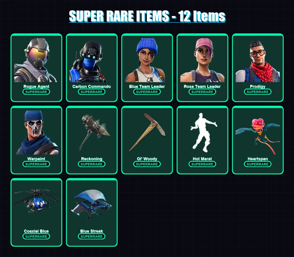 [PC/XBOX/PSN] | Rogue Agent | Carbon Commando | Blue Team Leader | Rose Team Leader | Prodigy | 40 skin | 34 pickaxe | 48 emote | 42 glider | Lv425