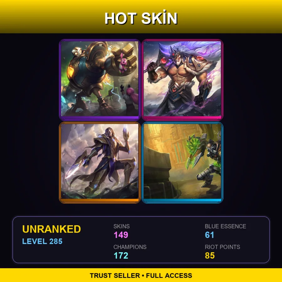 EUW | Lv285 | Unranked | 149 Skin | 172 Champ