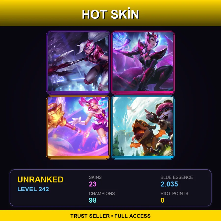 LAN | Lv242 | Unranked | 23 Skin | 98 Champ — LoL account
