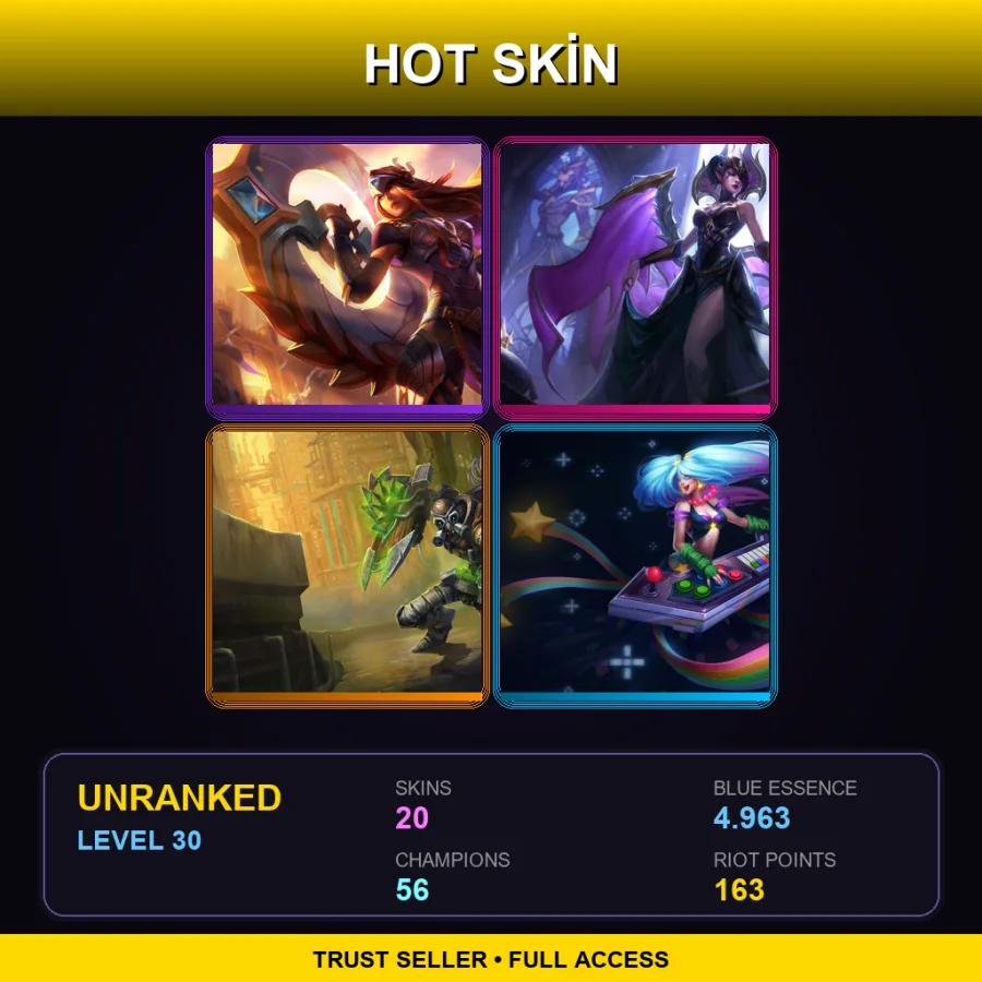 LAS | Lv30 | Unranked | 20 Skin | 56 Champ — LoL account