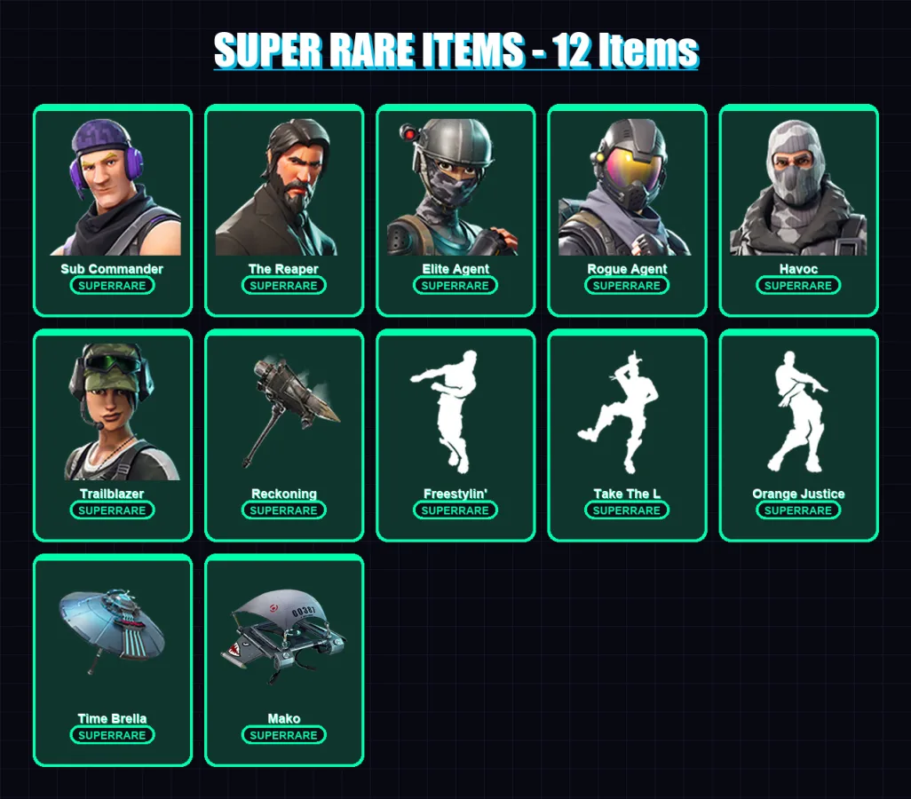 [PC/XBOX/PSN] | Sub Commander | The Reaper | Elite Agent | Rogue Agent | Havoc | 30 skin | 24 pickaxe | 26 emote | 28 glider | Lv440