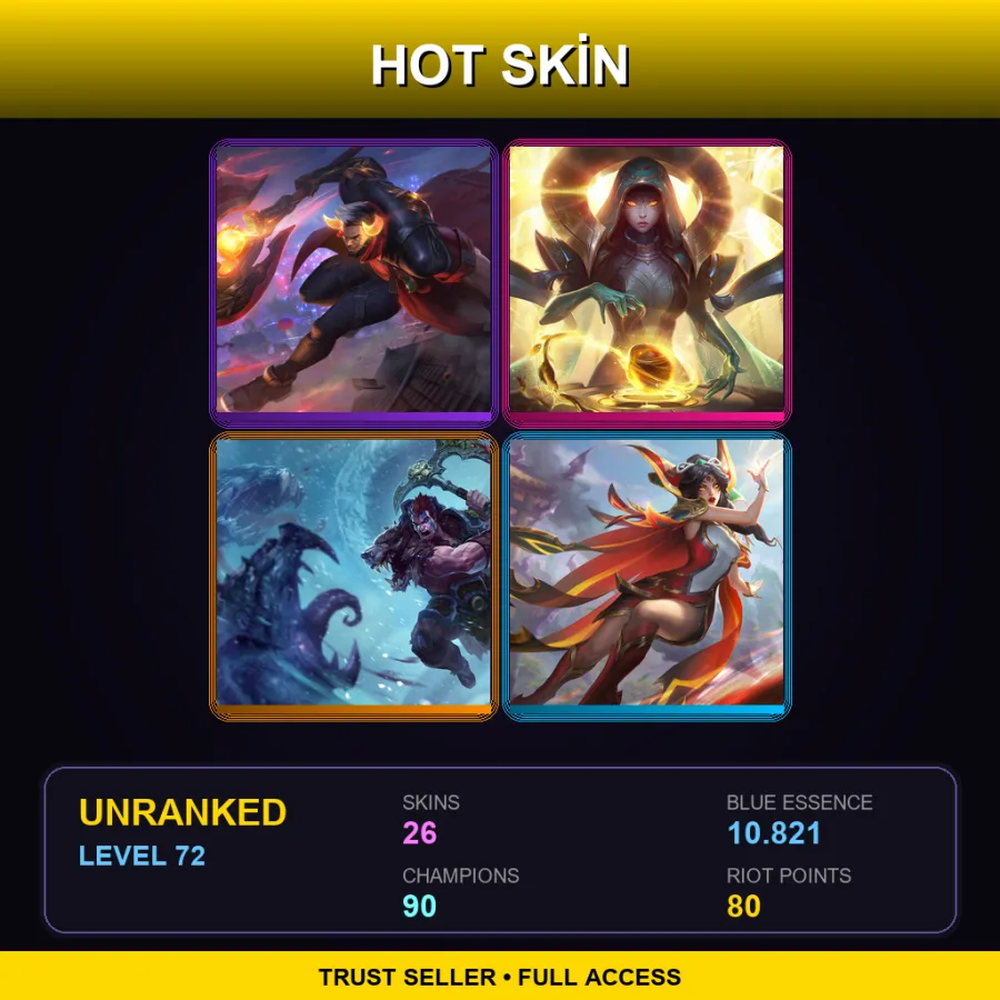 LAN | Lv72 | Unranked | 26 Skin | 90 Champ — LoL account