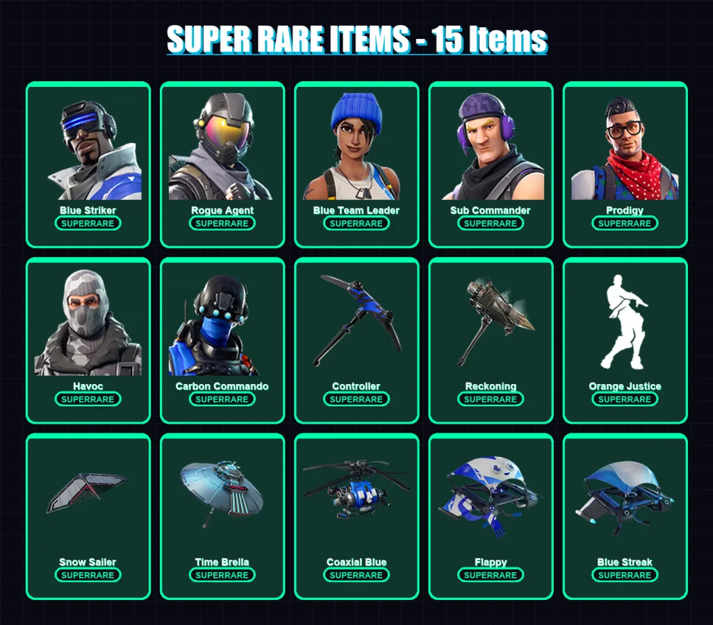 [PS4/PS5/XBOX/PC] | Blue Striker | Rogue Agent | Blue Team Leader | Sub Commander | Prodigy | 80 skin | 115 pickaxe | 90 emote | 120 glider | Lv1871