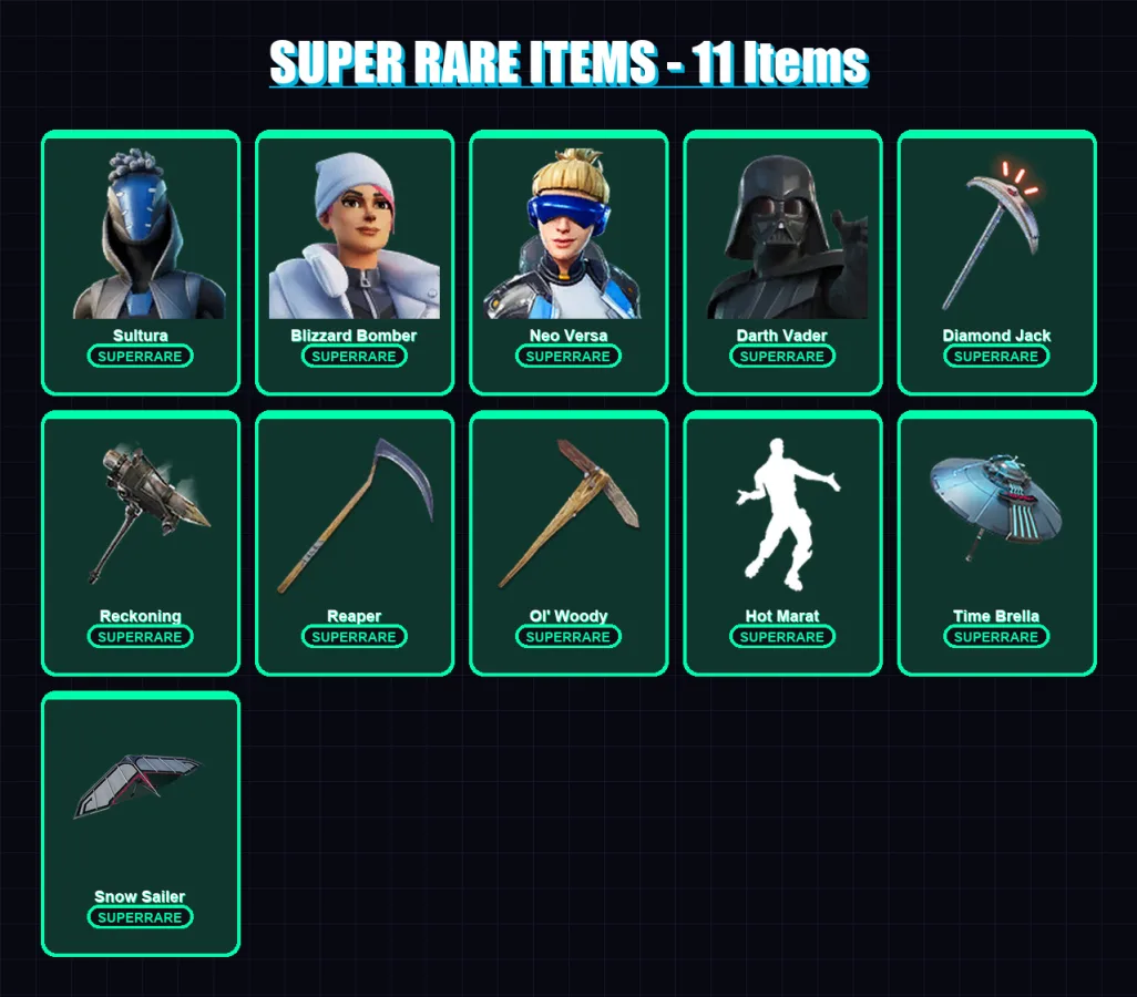 [PC/XBOX] | Sultura | Blizzard Bomber | Neo Versa | Darth Vader | Midas | 206 skin | 219 pickaxe | 184 emote | 181 glider | Lv2645 — Fortnite account