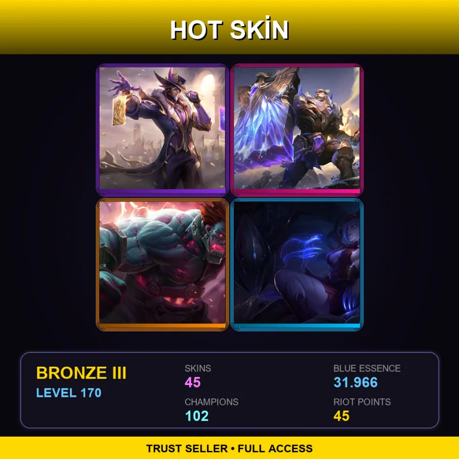 TR | Lv170 | Bronze III | 45 Skin | 102 Champ — LoL account