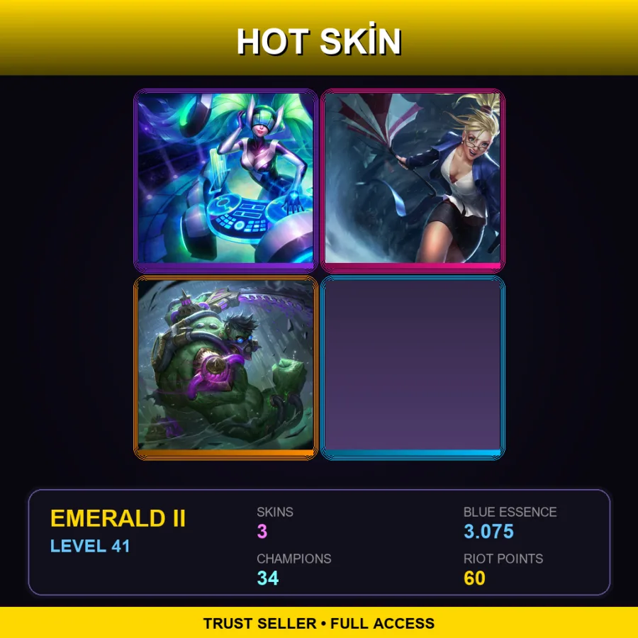 LAS | DJ Sona | Forecast Janna | Toxic Dr. Mundo | 3 Skin | 34 Champ | Emerald II | Lv41