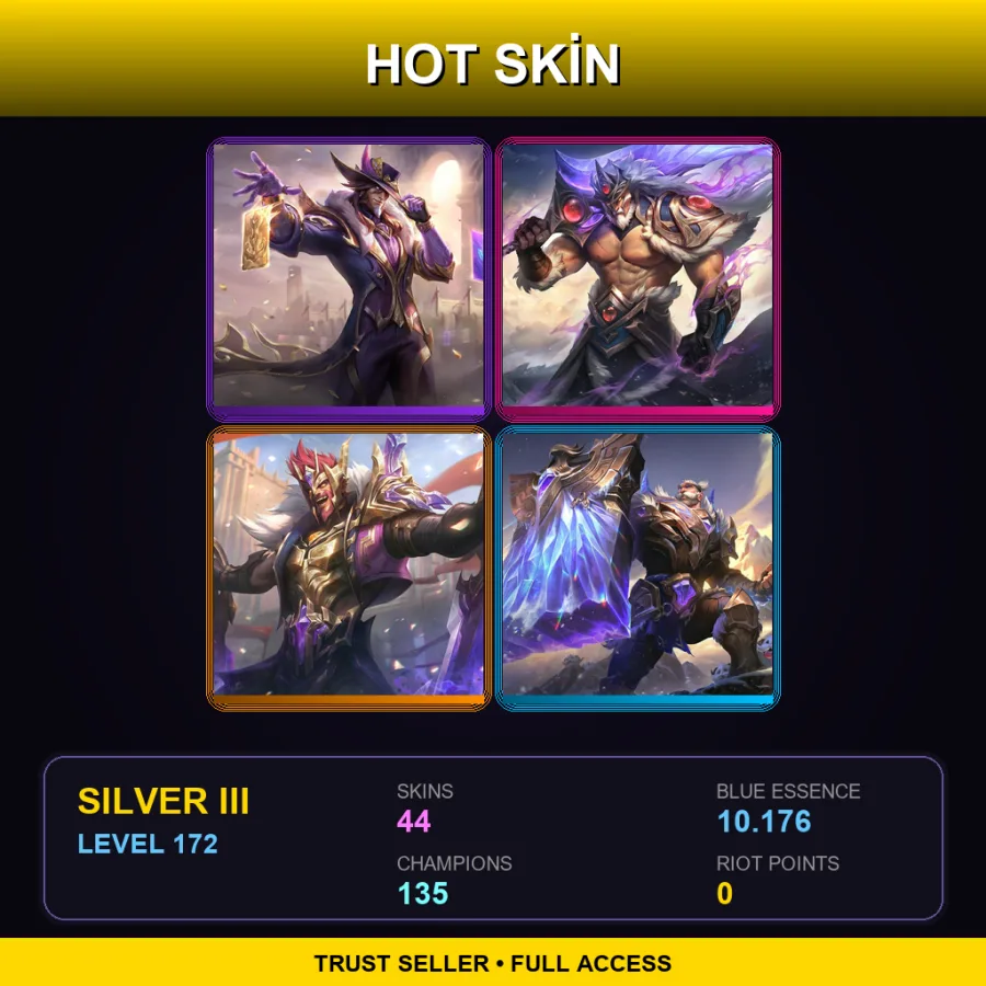 EUNE | Victorious Twisted Fate | Victorious Tryndamere | Victorious Draven | Victorious Braum | 44 Skin | 135 Champ | Silver III | Lv172