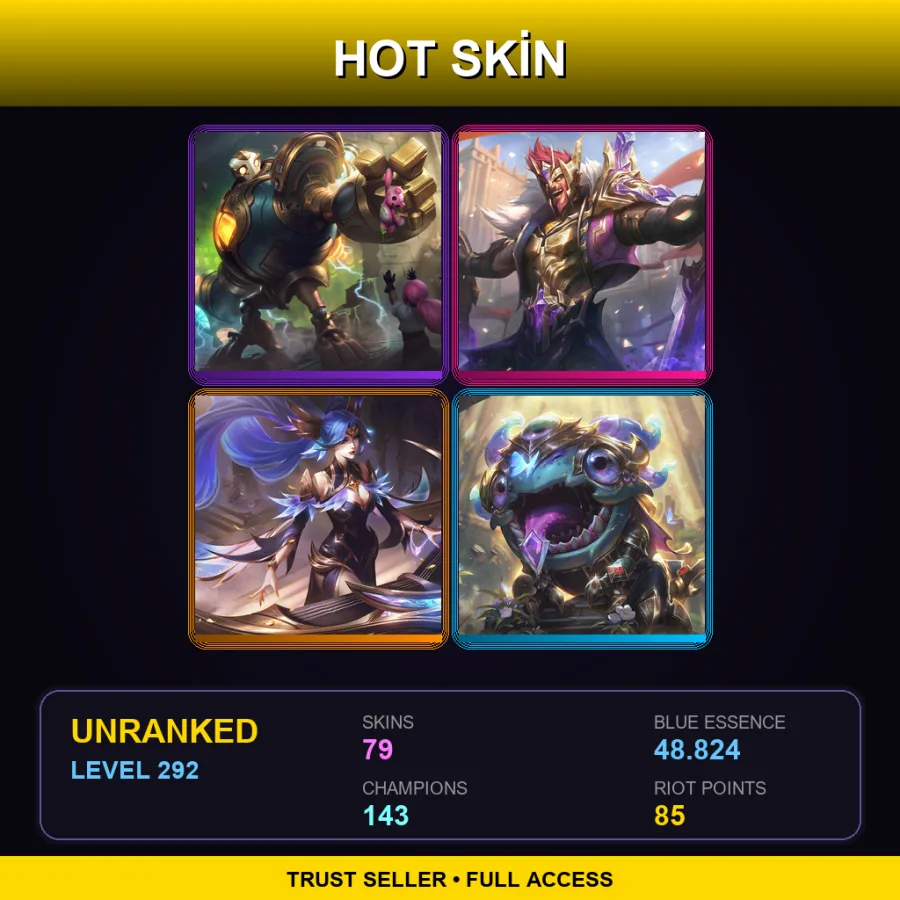 LAS | Lv292 | Unranked | 79 Skin | 143 Champ — LoL account