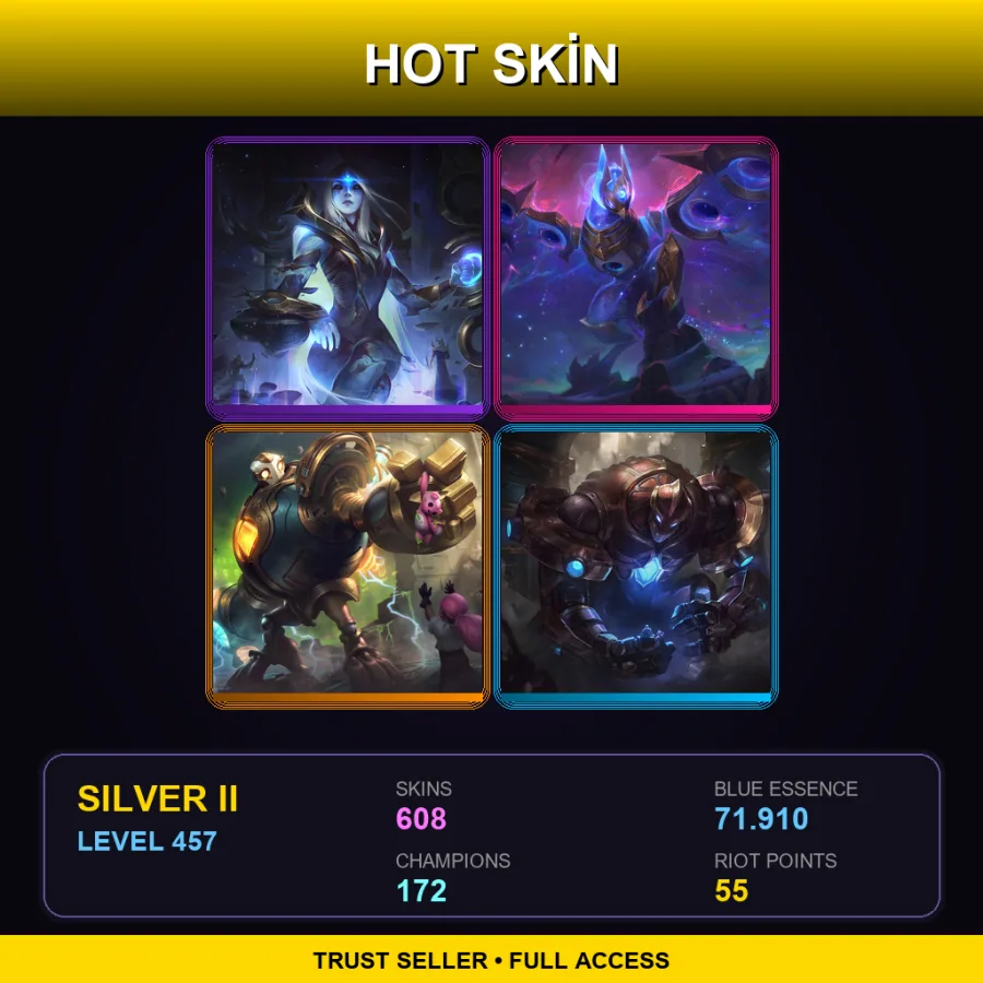 EUW | Lv457 | Silver II | 608 Skin | 172 Champ