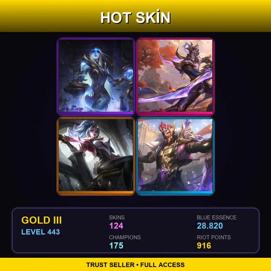 TR | Lv443 | Gold III | 124 Skin | 175 Champ