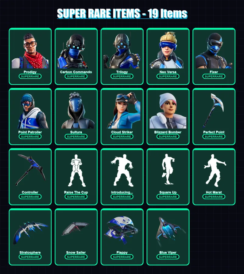 [PS4/PS5/XBOX/PC] | Prodigy | Carbon Commando | Trilogy | Neo Versa | Fixer | 53 skin | 73 pickaxe | 83 emote | 74 glider | Lv1370 — Fortnite account