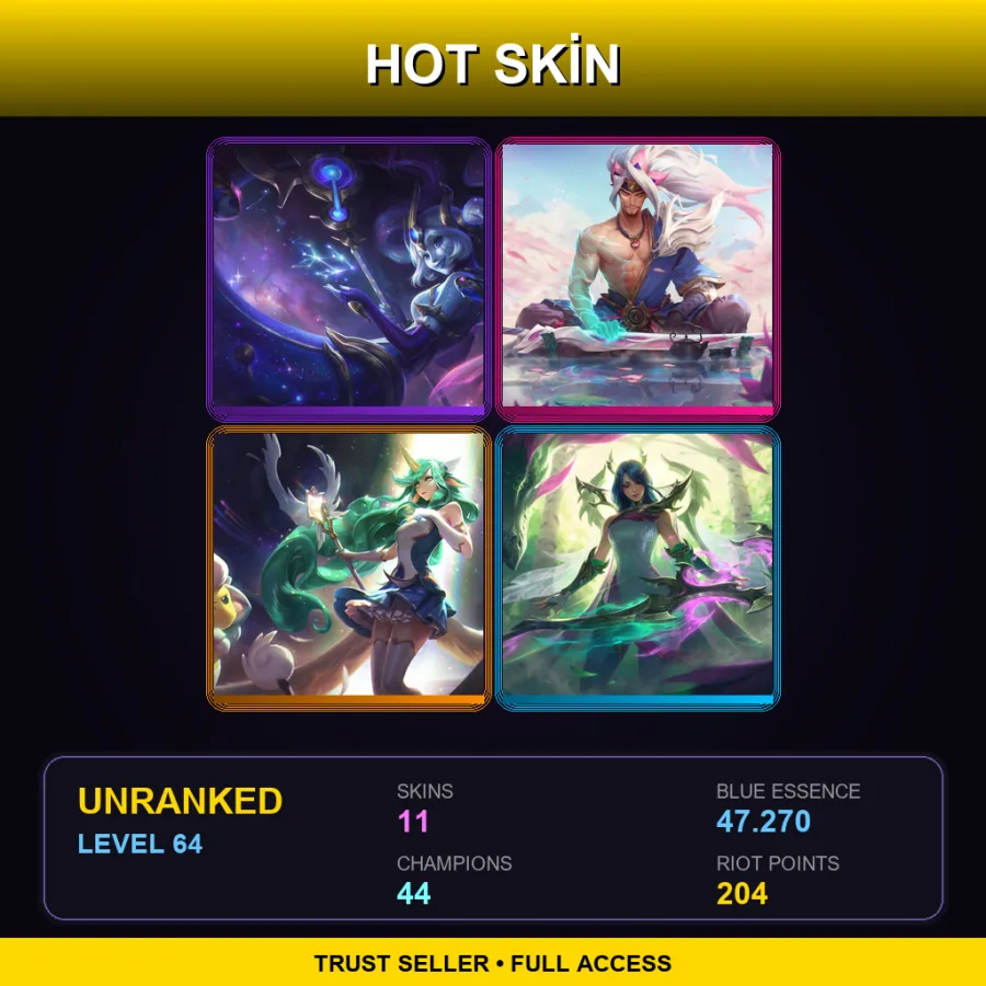 NA | Lv64 | Unranked | 11 Skin | 44 Champ — LoL account
