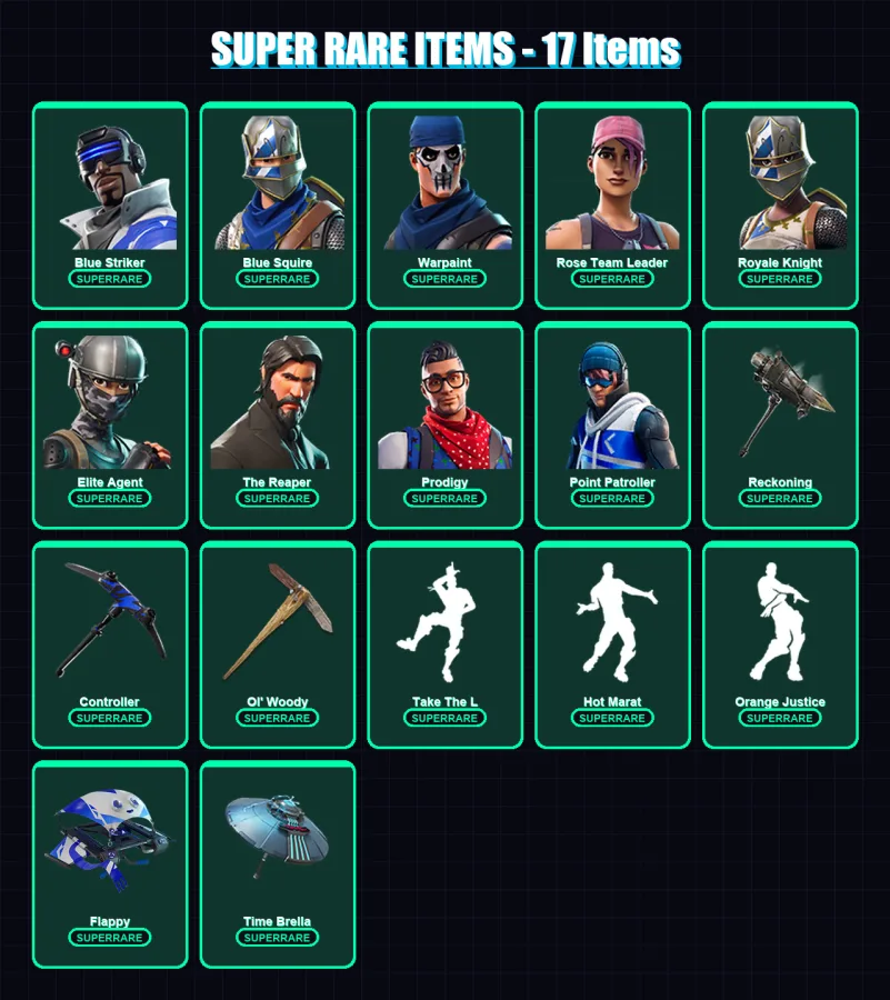 [PS4/PS5/XBOX/PC] | Blue Striker | Blue Squire | Warpaint | Rose Team Leader | Royale Knight | 50 skin | 77 pickaxe | 76 emote | 93 glider | Lv1425