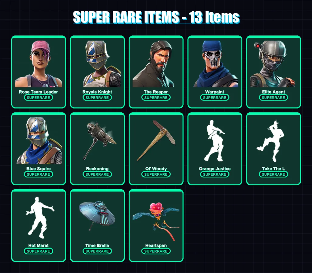 [PC/XBOX/PSN] | Rose Team Leader | Royale Knight | The Reaper | Warpaint | Elite Agent | 109 skin | 93 pickaxe | 107 emote | 100 glider | Lv1551
