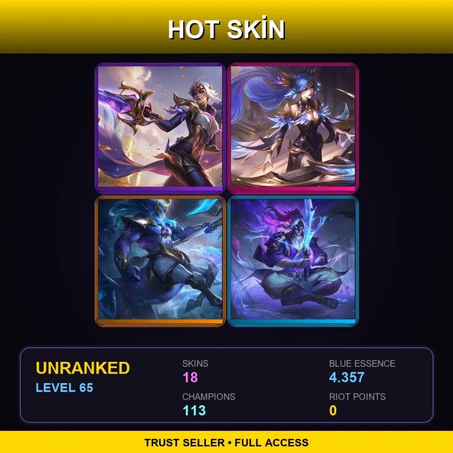 EUW | Lv65 | Unranked | 18 Skin | 113 Champ — LoL account