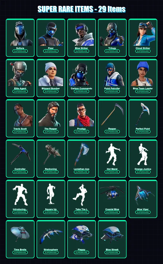 [PS4/PS5/XBOX/PC] | Sultura | Fixer | Blue Striker | Trilogy | Cloud Striker | 218 skin | 222 pickaxe | 162 emote | 181 glider | Lv2667 — Fortnite account