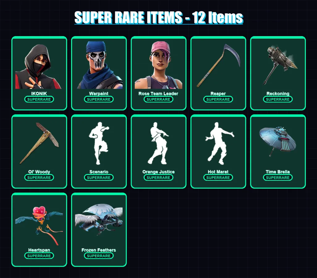 [PC/XBOX] | IKONIK | Warpaint | Rose Team Leader | The Ice King | The Visitor | 110 skin | 125 pickaxe | 95 emote | 107 glider | Lv1708