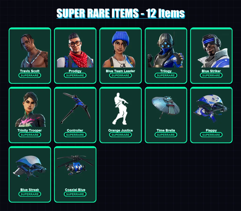 [PS4/PS5/XBOX/PC] | Travis Scott | Prodigy | Blue Team Leader | Trilogy | Blue Striker | 117 skin | 125 pickaxe | 106 emote | 131 glider | Lv1937