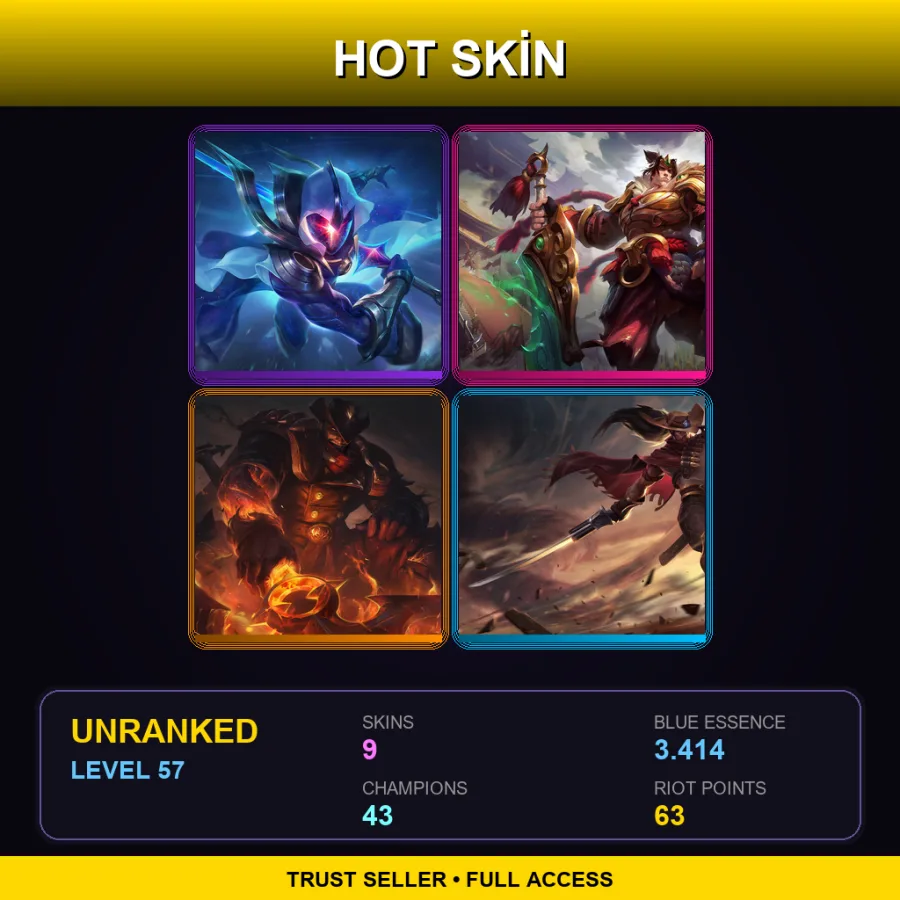 EUW | Lv57 | Unranked | 9 Skin | 43 Champ — LoL account