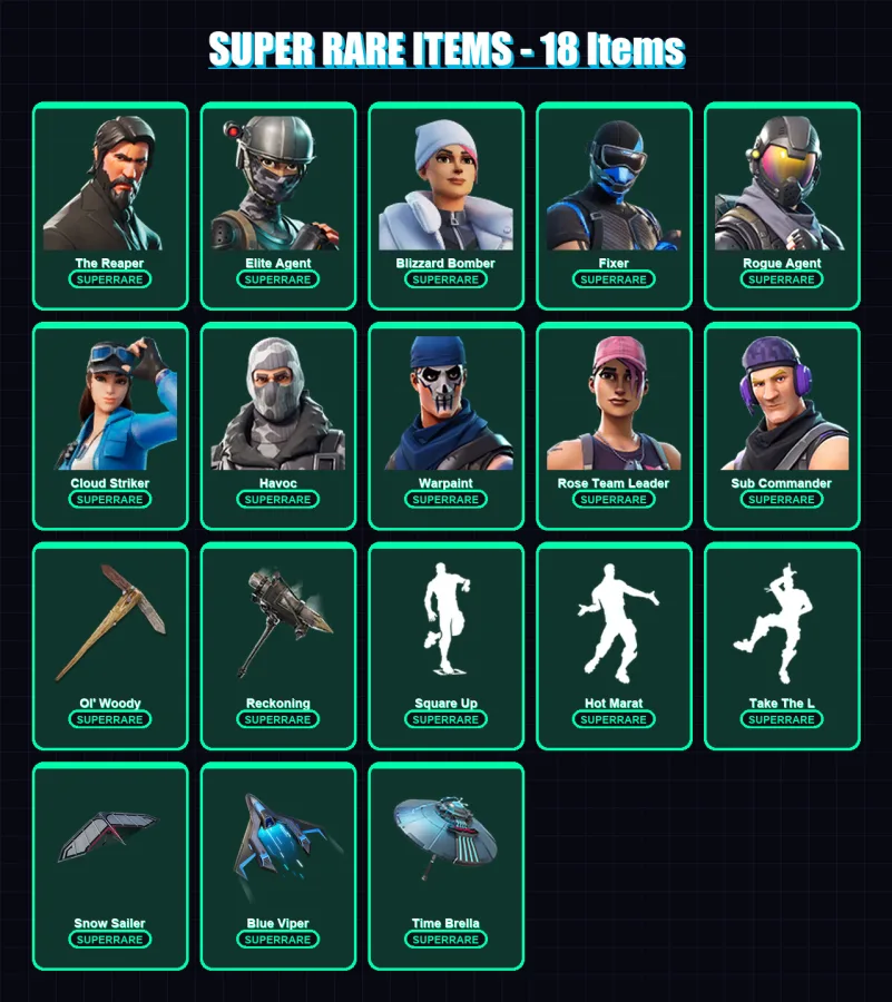 [PC/XBOX] | The Reaper | Elite Agent | Blizzard Bomber | Fixer | Rogue Agent | 183 skin | 201 pickaxe | 141 emote | 148 glider | Lv2152