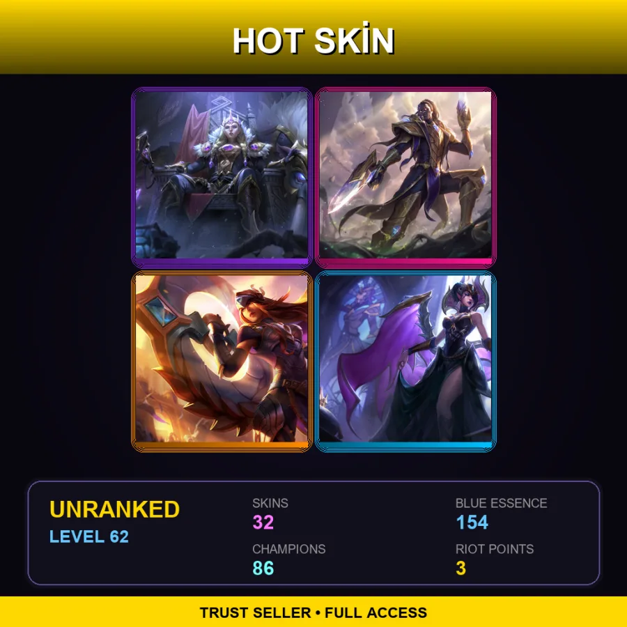TW | Lv62 | Unranked | 32 Skin | 86 Champ — Unranked / Smurf League of Legends