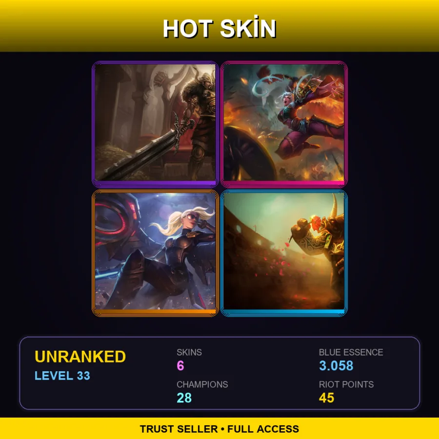 TR | Lv33 | Unranked | 6 Skin | 28 Champ — LoL account