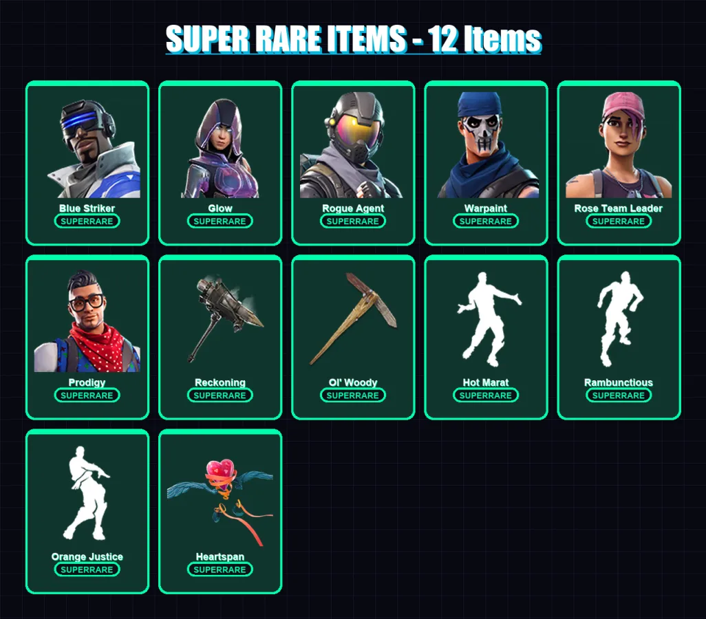 [PS4/PS5/XBOX/PC] | Blue Striker | Glow | Rogue Agent | Warpaint | Rose Team Leader | 59 skin | 54 pickaxe | 89 emote | 65 glider | Lv945