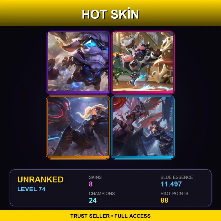 EUW | Lv74 | Unranked | 8 Skin | 24 Champ