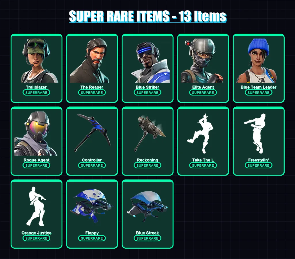 [PC/XBOX/PSN] | Trailblazer | The Reaper | Blue Striker | Elite Agent | Blue Team Leader | 51 skin | 65 pickaxe | 46 emote | 46 glider | Lv795