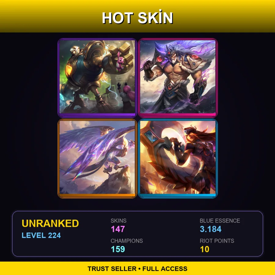 LAS | Lv224 | Unranked | 147 Skin | 159 Champ — LoL account