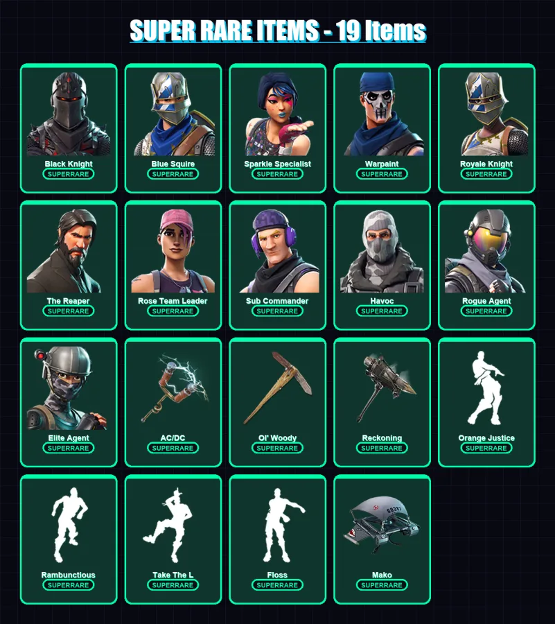[PC] | Black Knight | Blue Squire | Sparkle Specialist | Warpaint | Royale Knight | 69 skin | 40 pickaxe | 76 emote | 42 glider | Lv512