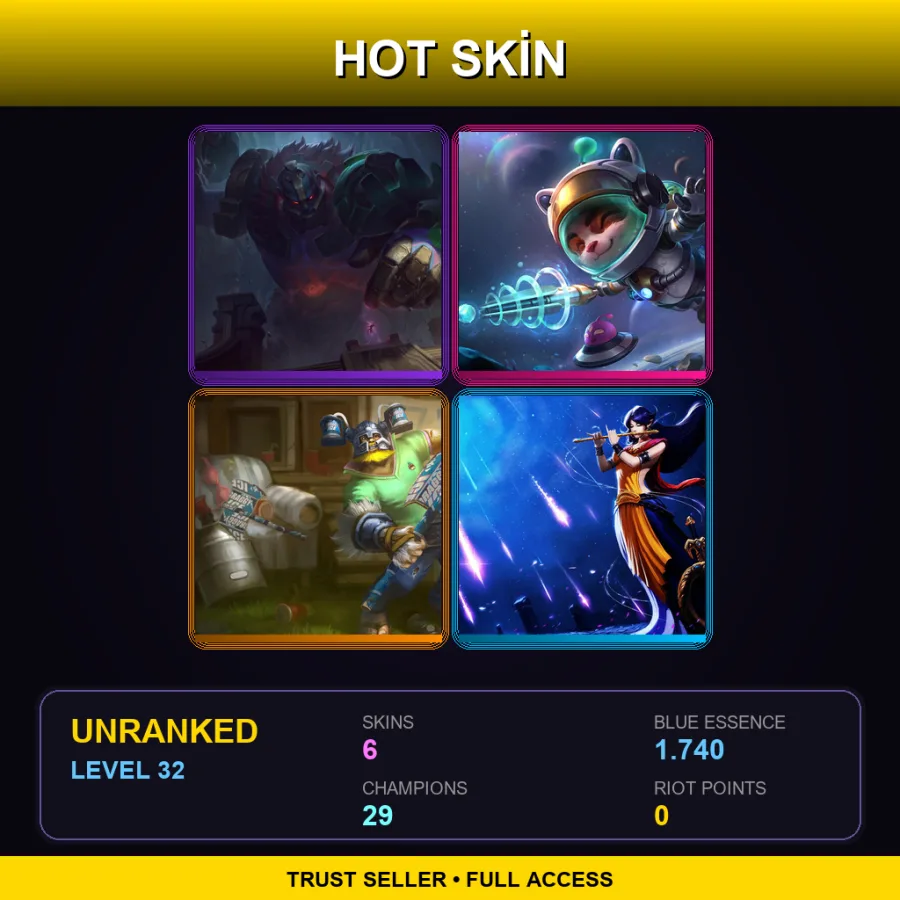 LAN | Lv32 | Unranked | 6 Skin | 29 Champ — LoL account