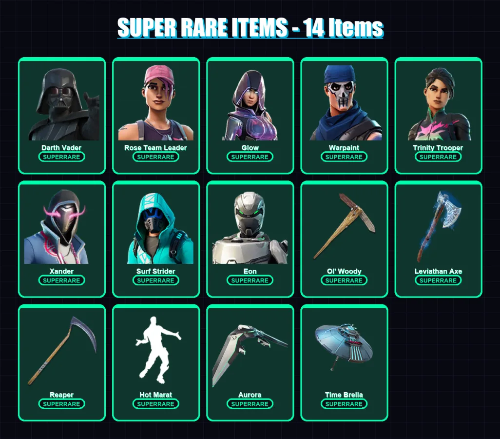 [PC/PSN] | Darth Vader | Rose Team Leader | Glow | Warpaint | Trinity Trooper | 321 skin | 295 pickaxe | 251 emote | 224 glider | Lv3220