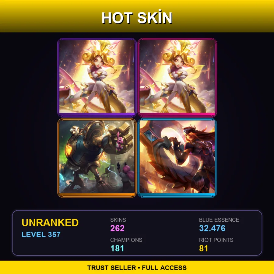 EUNE | Lv357 | Unranked | 262 Skin | 181 Champ — LoL account