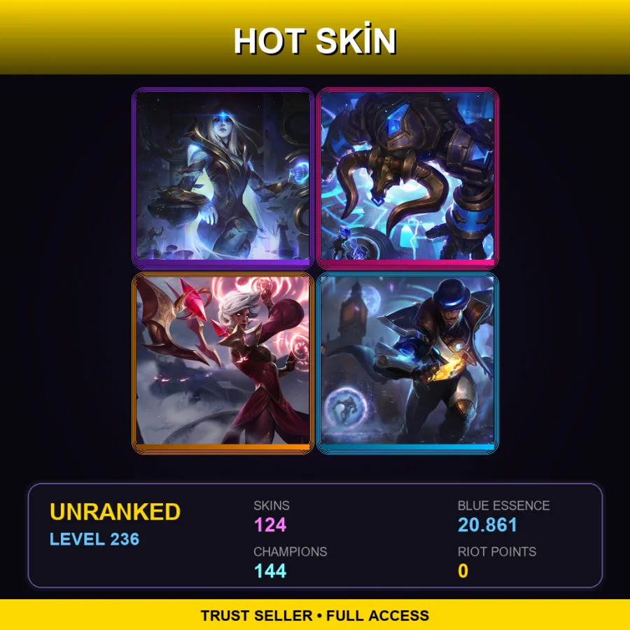SG | Lv236 | Unranked | 124 Skin | 144 Champ — LoL account