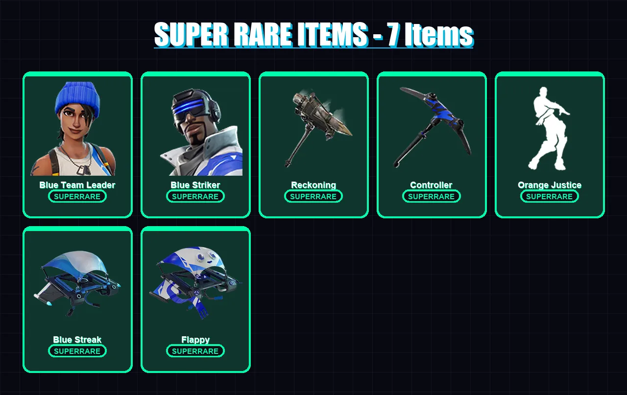 [PS4/PS5/XBOX/PC] | Blue Team Leader | Blue Striker | Sentinel | Ragnarok | Blackheart | 164 skin | 171 pickaxe | 126 emote | 114 glider | Lv1705
