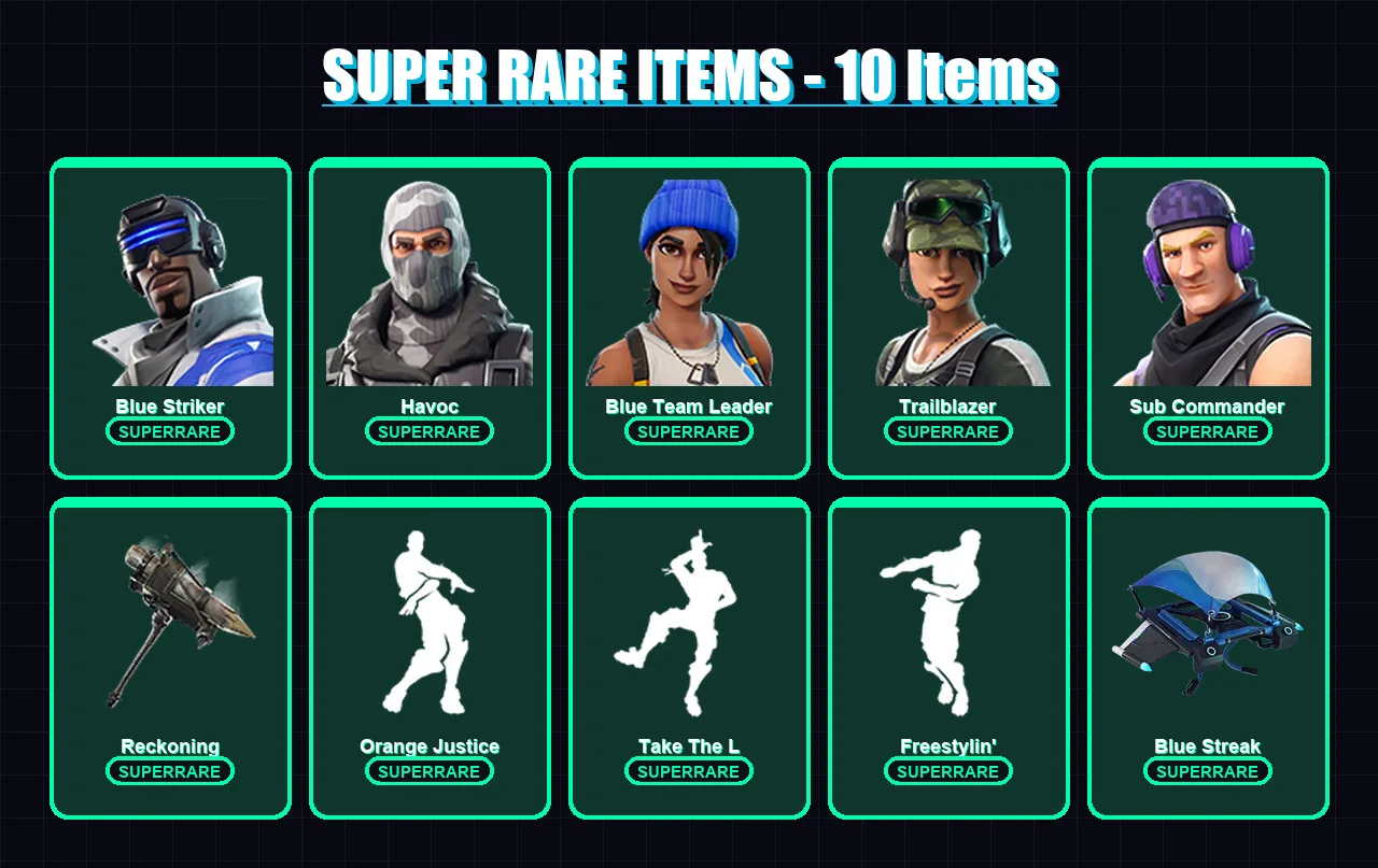 [PS4/PS5/XBOX/PC] | Blue Striker | Havoc | Blue Team Leader | Trailblazer | Sub Commander | 28 skin | 22 pickaxe | 25 emote | 23 glider | Lv358