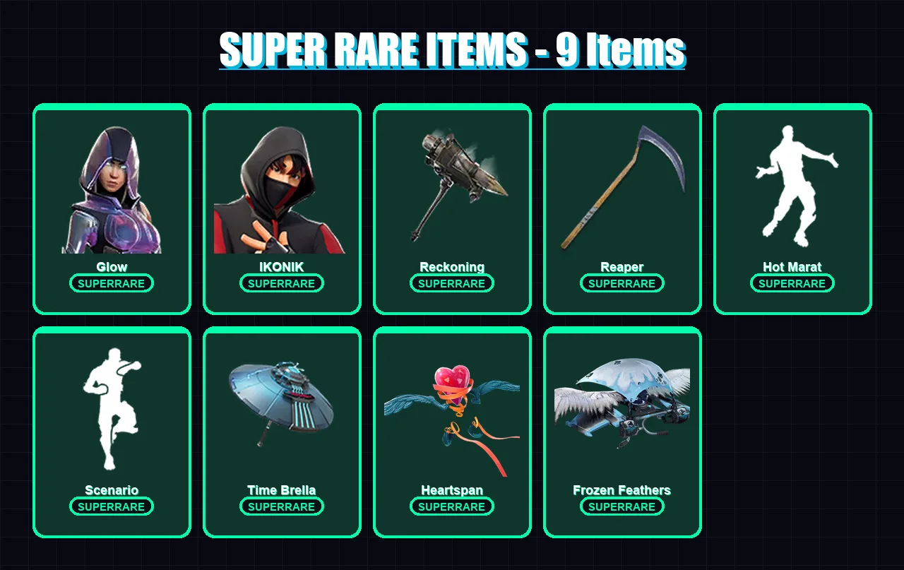 [PC/XBOX/PSN] | Glow | IKONIK | Frozen Raven | Ruin | Frozen Love Ranger | 101 skin | 86 pickaxe | 75 emote | 70 glider | Lv881
