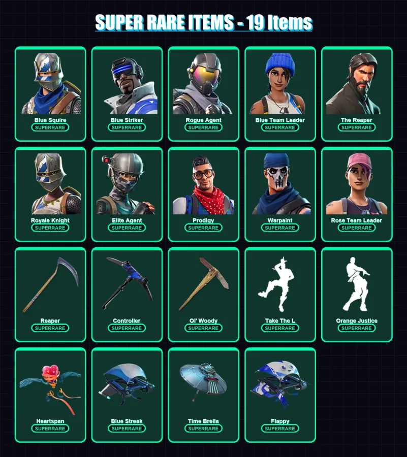 [PS4/PS5/XBOX/PC] | Blue Squire | Blue Striker | Rogue Agent | Blue Team Leader | The Reaper | 87 skin | 70 pickaxe | 83 emote | 77 glider | Lv1037