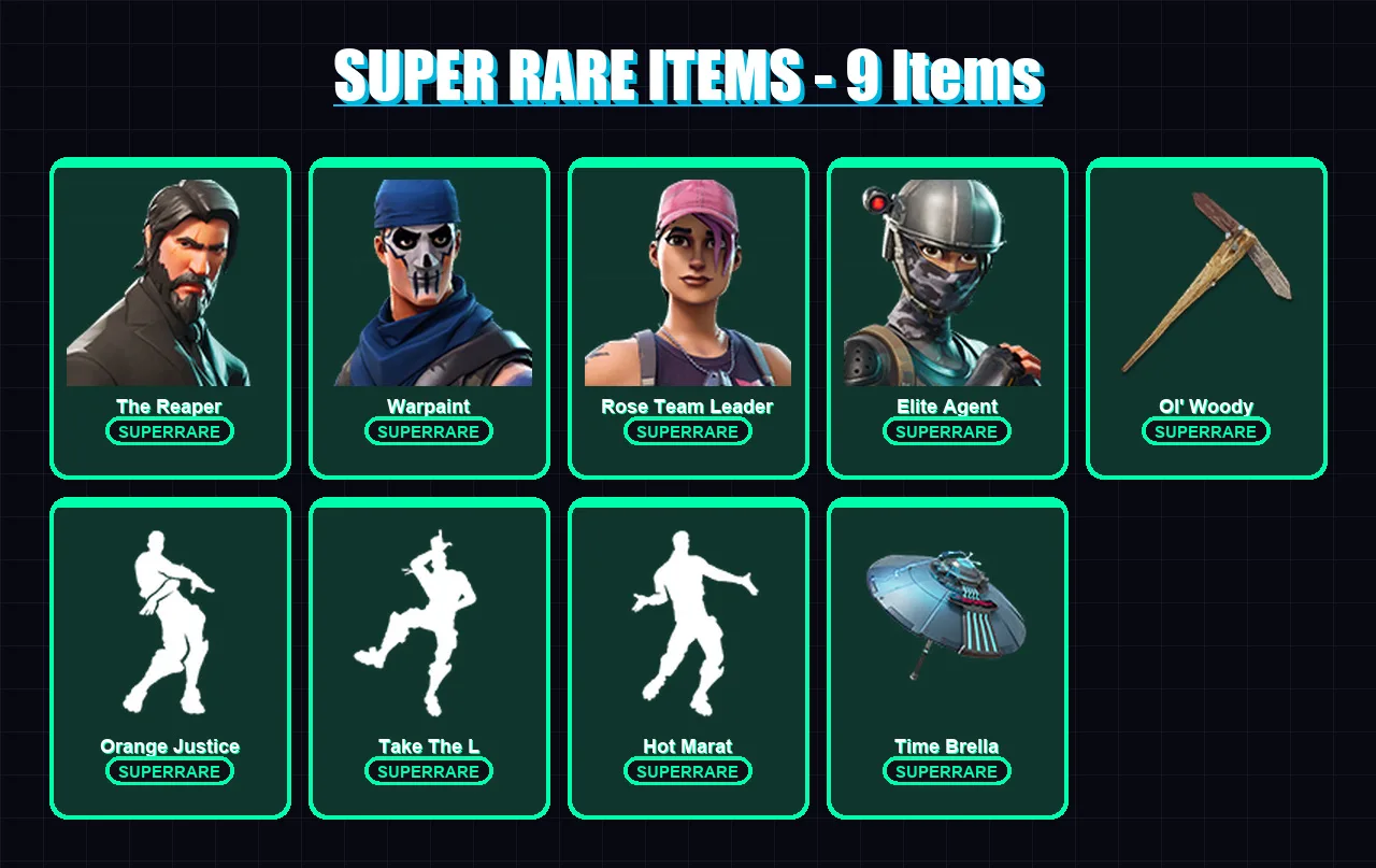 [PC/XBOX/PSN] | The Reaper | Warpaint | Rose Team Leader | Elite Agent | Dark Voyager | 25 skin | 51 pickaxe | 41 emote | 49 glider | Lv719