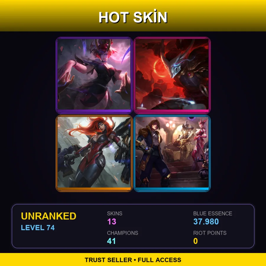 TR | Lv74 | Unranked | 13 Skin | 41 Champ — LoL account