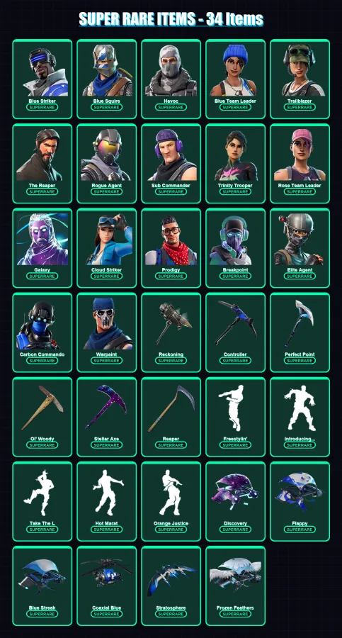 [PC/XBOX/PSN] | Blue Striker | Blue Squire | Havoc | Blue Team Leader | Trailblazer | 162 skin | 102 pickaxe | 123 emote | 91 glider | Lv1148 — Fortnite account