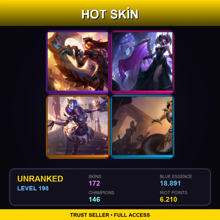 NA | Lv198 | Unranked | 172 Skin | 146 Champ — LoL account